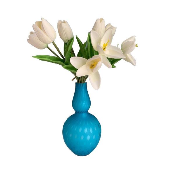 Vintage Victorian Satin Blue Case Glass Dot Pattern Vase Teardrop Home Decor Art - Picture 1 of 16